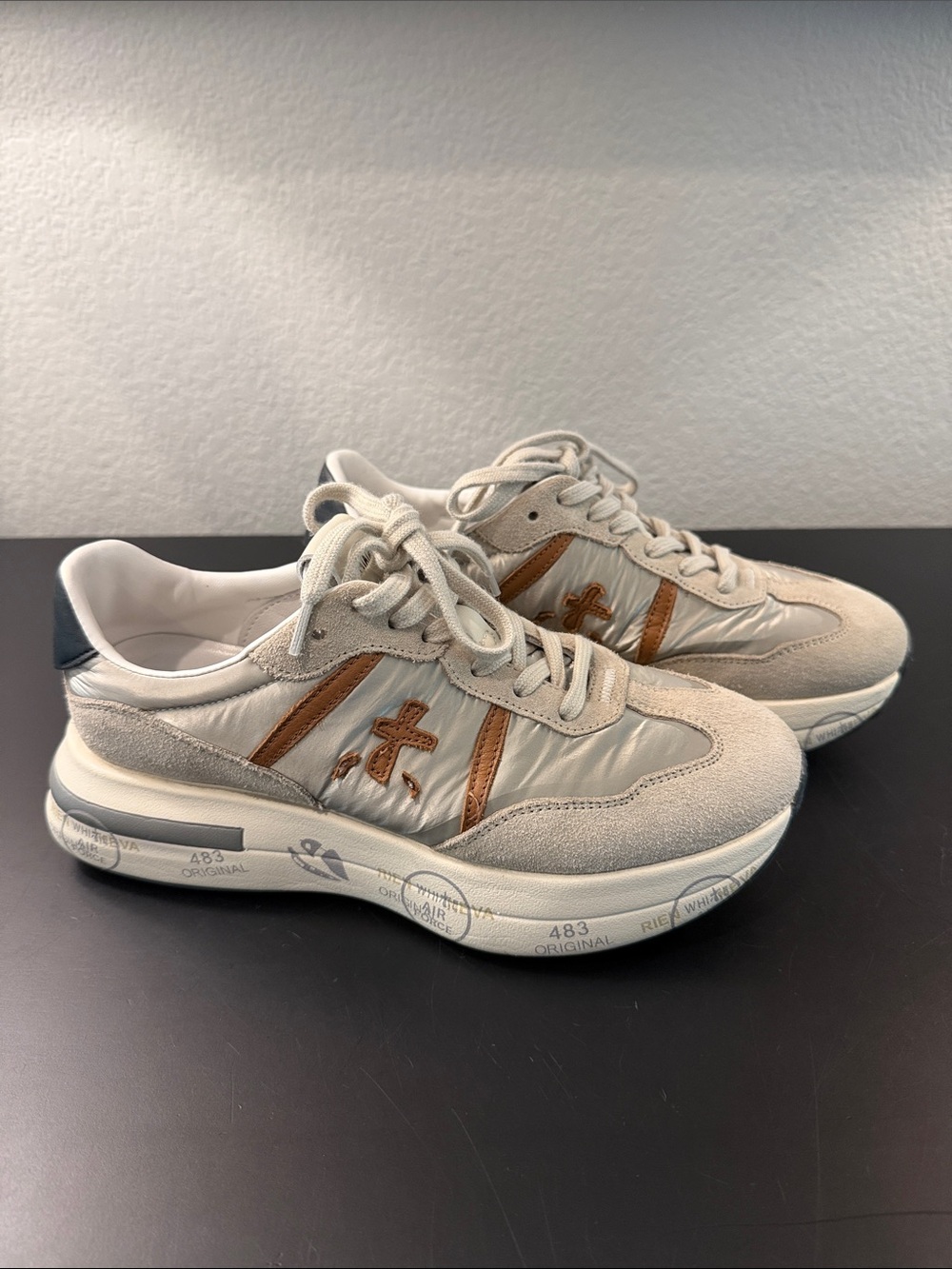 Premiata Women’s Bethcoin Beige and Brown Suede-Leather Sneakers